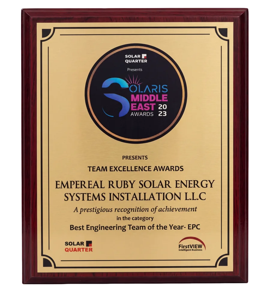 Solaris Middle East Awards 2023 Best Engineering Team of the Year EPC trophy
